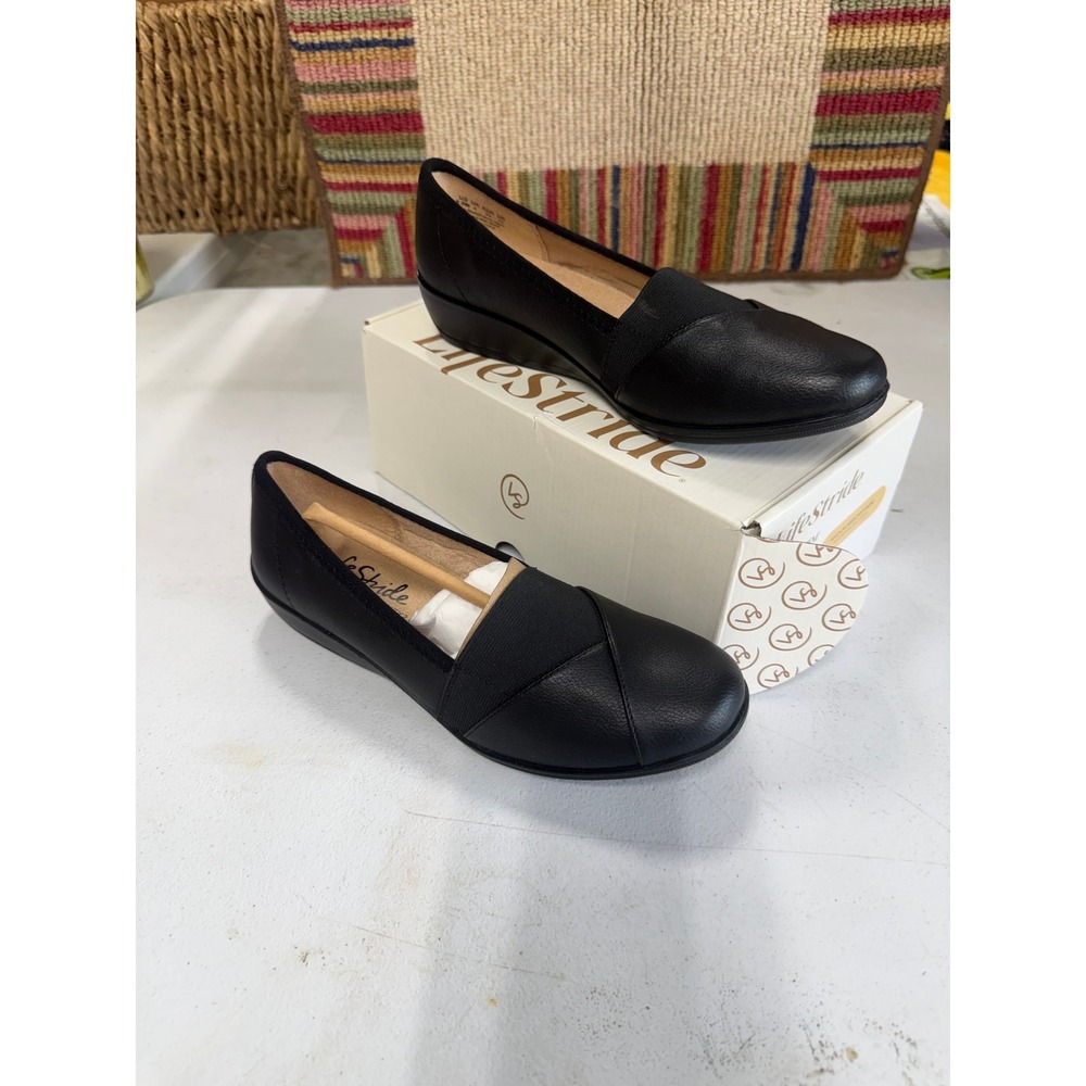 LifeStride Intro Black Slip On Loafers Soft System Comfort Shoes‎ Womens 8.5 M